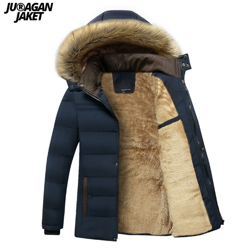 Jaket Mantel Pria Musim Gugur Model Kasual Parka Bulu Tebal Pria