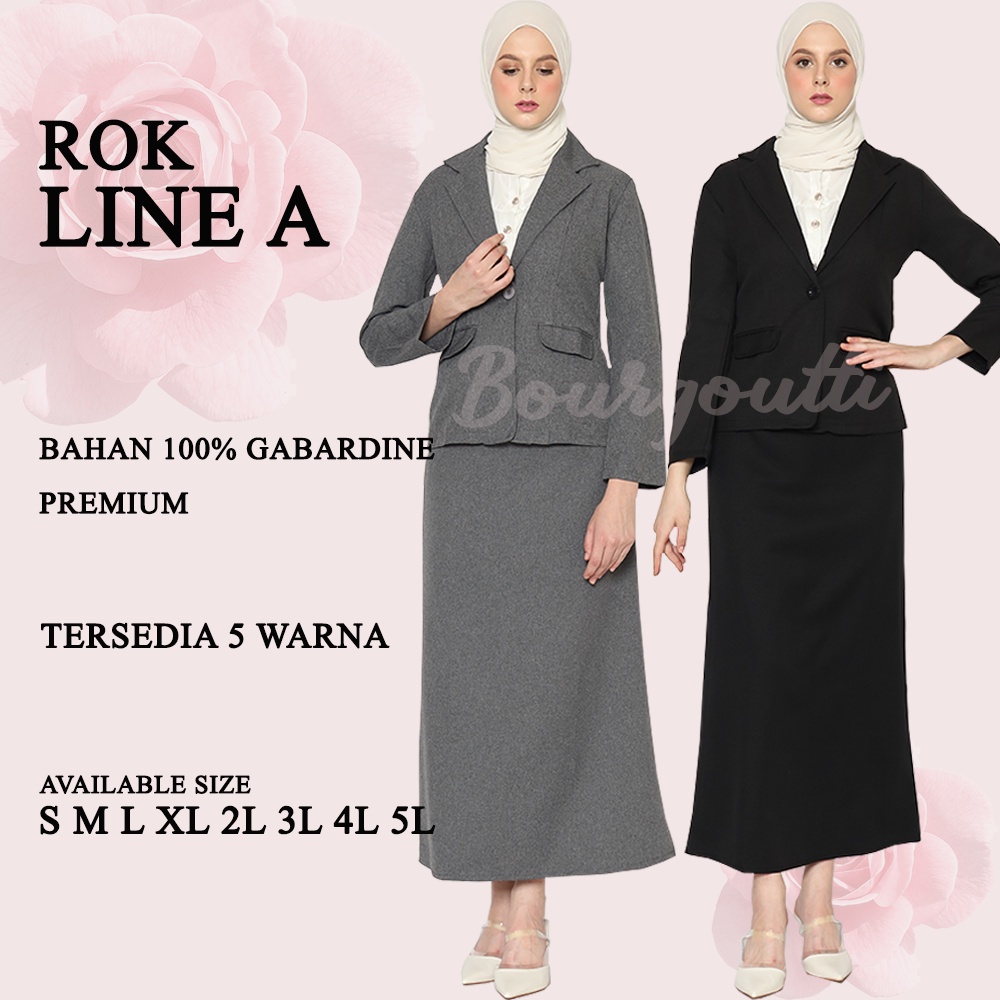 Rok Panjang Wanita LINE A Ukuran S - 5L SIZE JUMBO Bahan Gabardine Premium Hitam Abu Mocca Coklat Ma