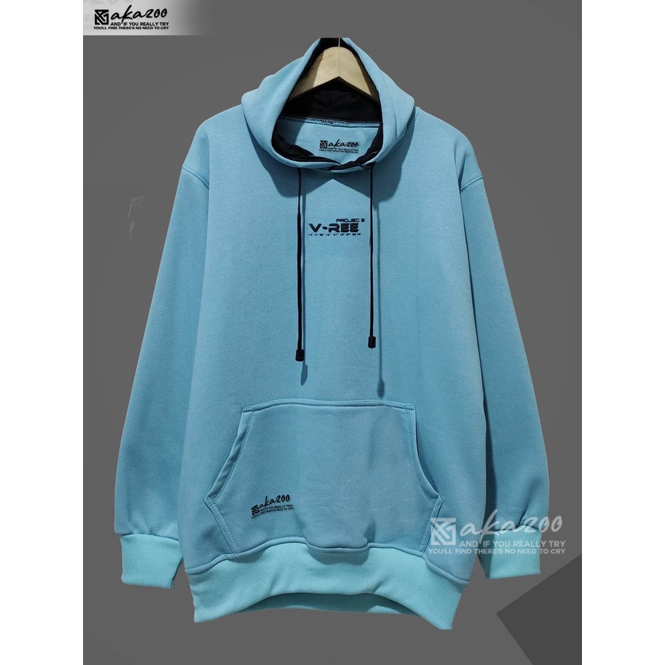 SWITER pria distro original tebal warna biru muda projec V-REE sablon hitam hoodie oversize wanita korean style bahan flece catun sweater jumbo pria xxl jumper pria distro hodie murah hodi polos  termurah 2022 unisex switer basic akazoo