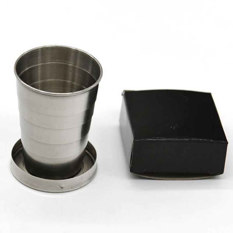 Gantungan Kunci Gelas Lipat Camping 3 Section Fold 140ML - Silver