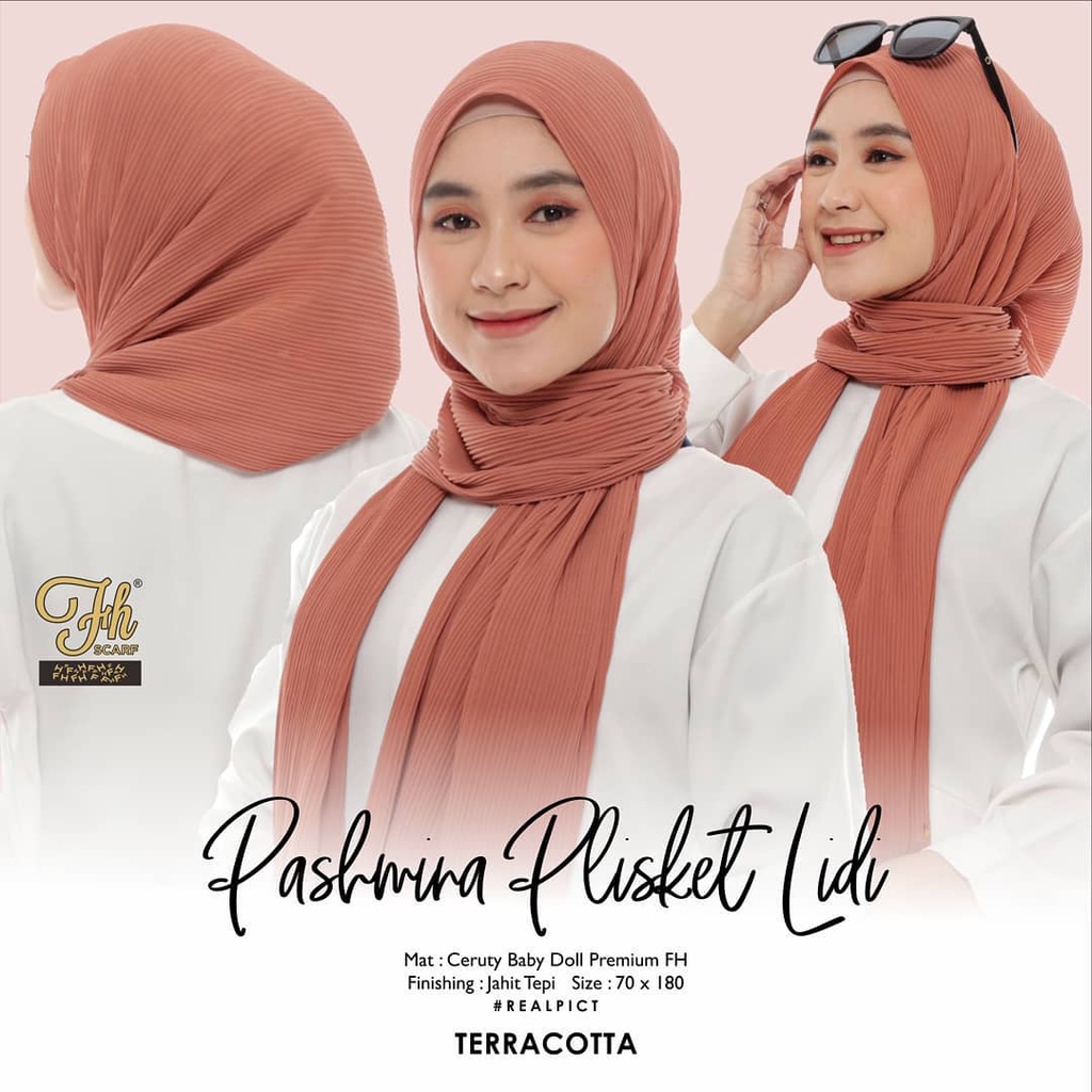 jilbab kerudung pashmina plisket full lidi bahan ceruty babydoll warna salem terracota