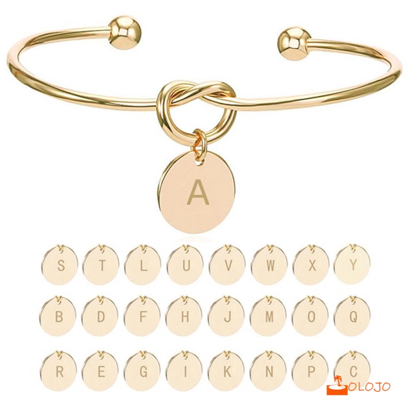 Olojo Gelang Bangle Motif 26 Huruf Alfabet A-Z untuk Wanita