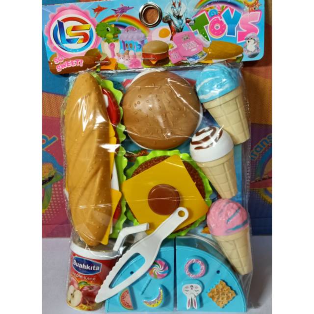 LF 33 SWEET ICE CREAM FAST FOOD MAINAN ANAK PEREMPUAN MAKANAN DIPOTONG SANDWICH KUE ULTAH BURGER