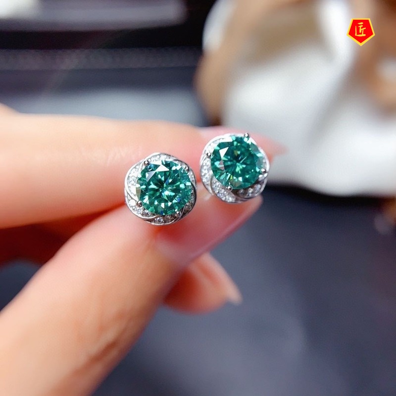 [Ready Stock]Classic Fashion Pt950 Green Moissanite Stud Earrings for Women