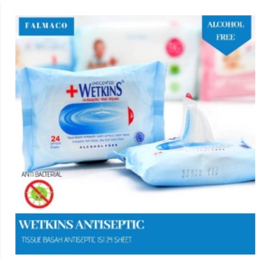 Tisu Tissue Basah Wetkins Antiseptic 10s 24s 50s