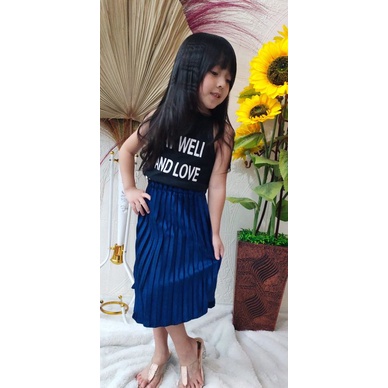 GROSIR ROK IMPORT / ROK 7/8 PLISKET BLUDRU VELVET PREMIUM  GLOSSY-NAVI 4-6 TAHUN