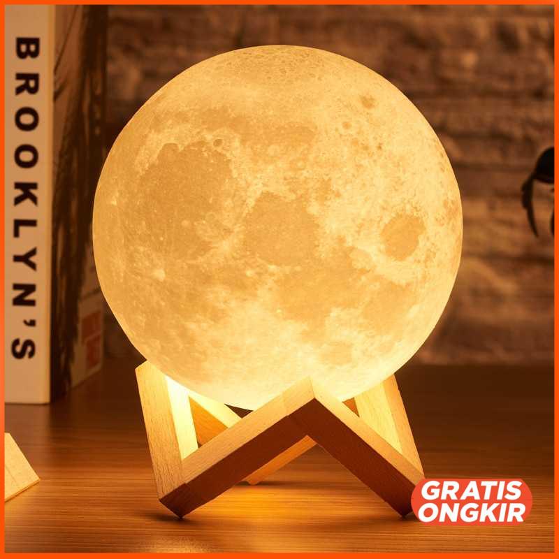 LED Lampu Tidur 3D Printed Moon Night Light Lamp 12 cm - ROX-05