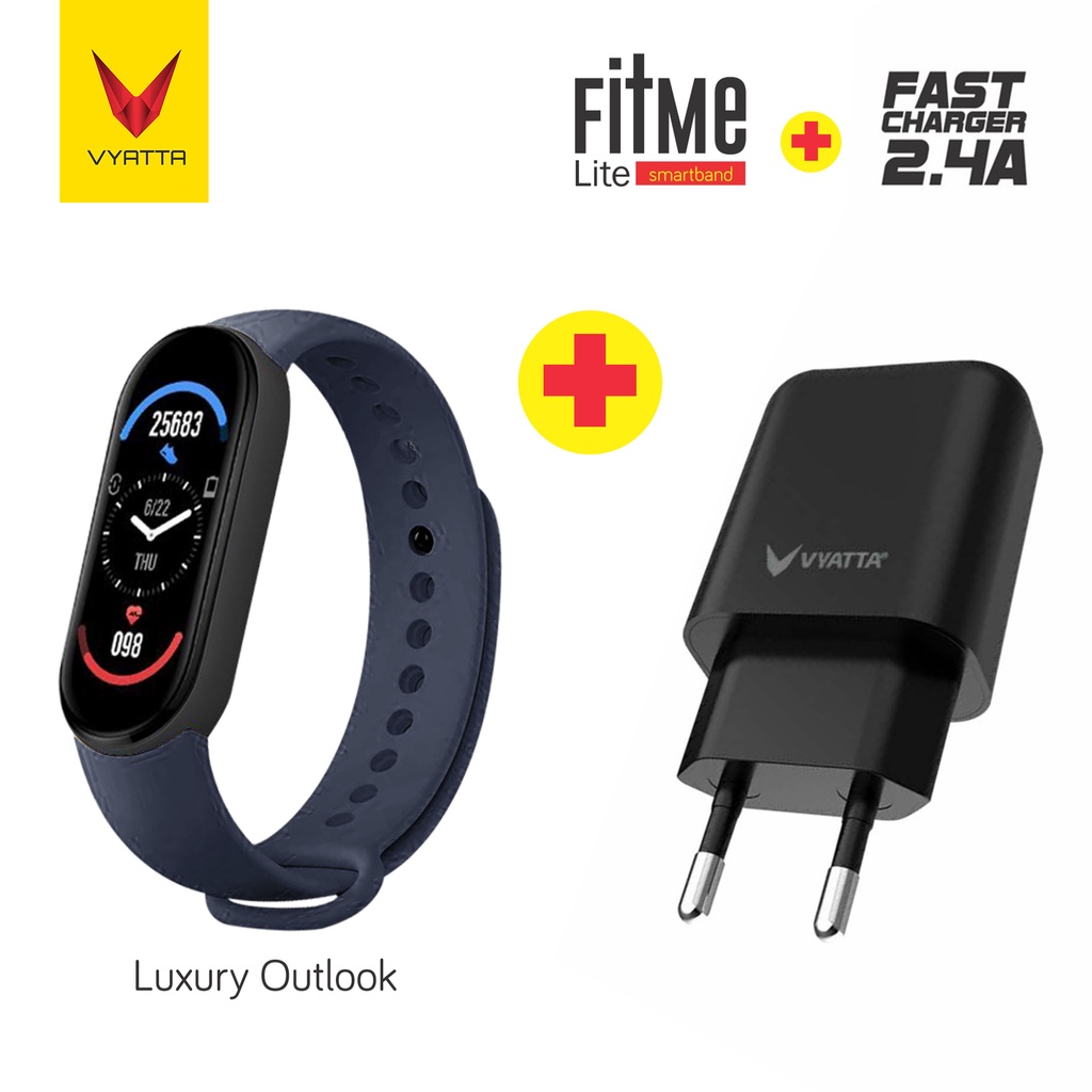 VYATTA FitMe Lite New Smartband - 200+Watchface, Sport Mode, IP67,SPO2-Space Blue+2.4A BK