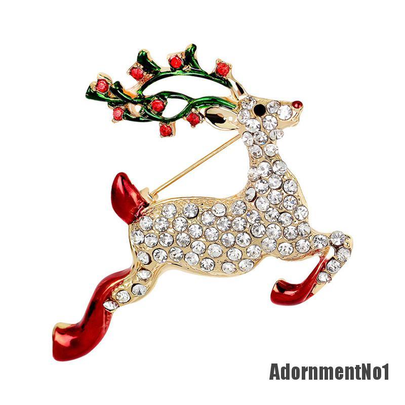 (Adornmentno1) 1pc Bros Pin Bentuk Rusa Natal Aksen Kristal Berlian Imitasi Warna Emas Untuk Wanita