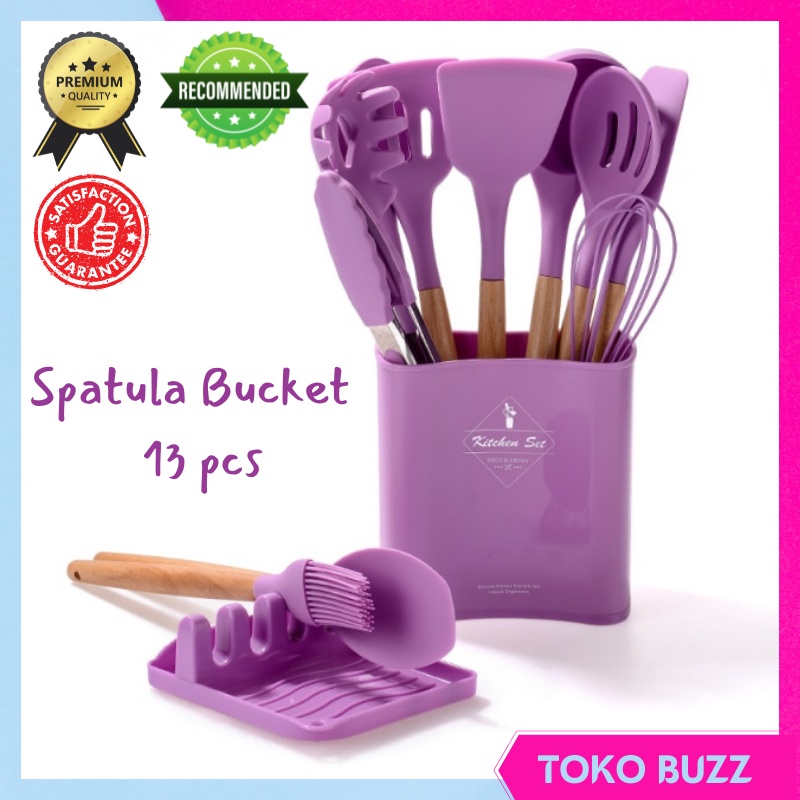 PREMIUM Utensil Bucket Silicone Set / Spatula Sutil Silikon Set 13Pcs Full ORIGINAL KITCHEN SET