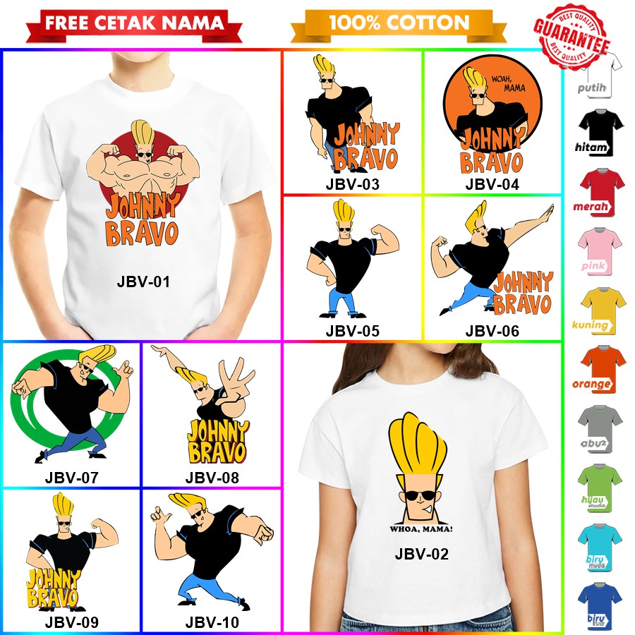 [FREE NAMA!!] Baju Kaos ANAK DAN DEWASA JOHNNY BRAVO BANYAK MOTIF