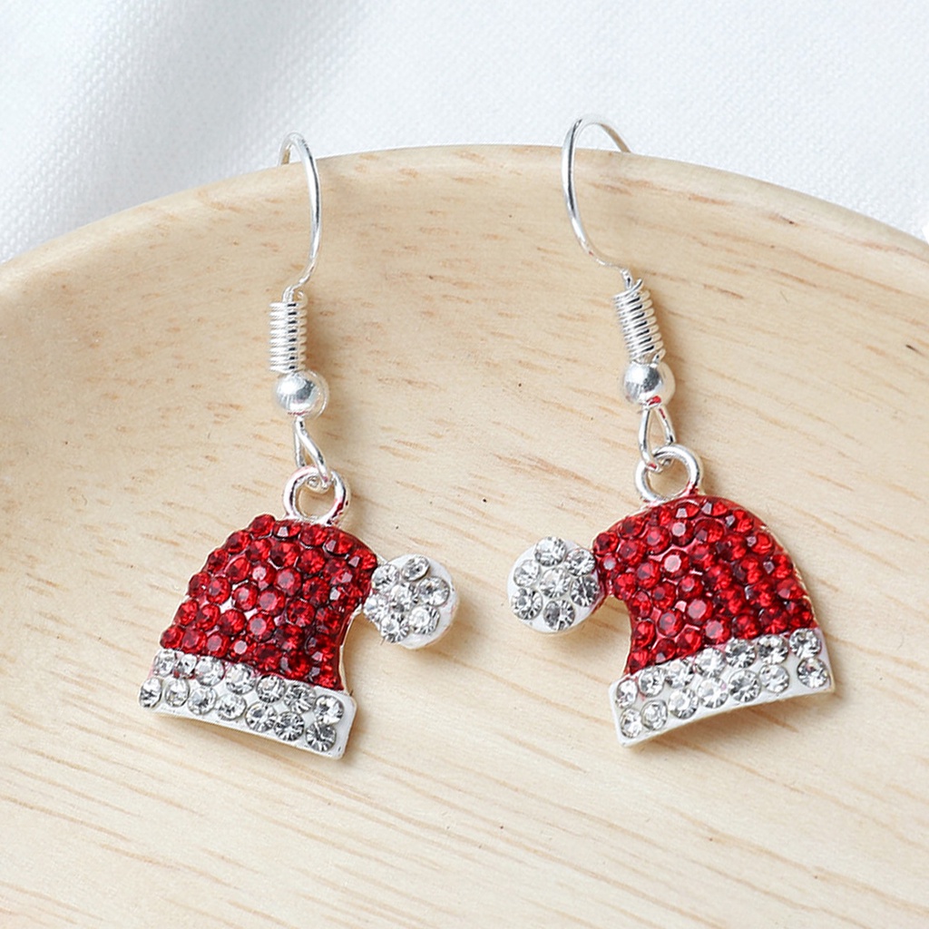 Hu Hu Hu Hu Hu Alat Bantu Pasang Kacamata♡ 1 Pasang Anting Kait Bentuk Topi Rusa Natal Aksen Berlian Imitasi Bahan Alloy Untuk Wanita