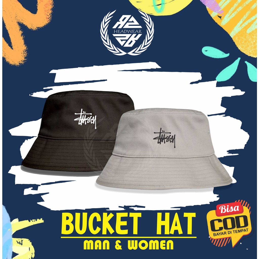 Topi Bucket Pria Wanita Dewasa Bolak Balik 2 Warna Logo Stussy Sablon Premium