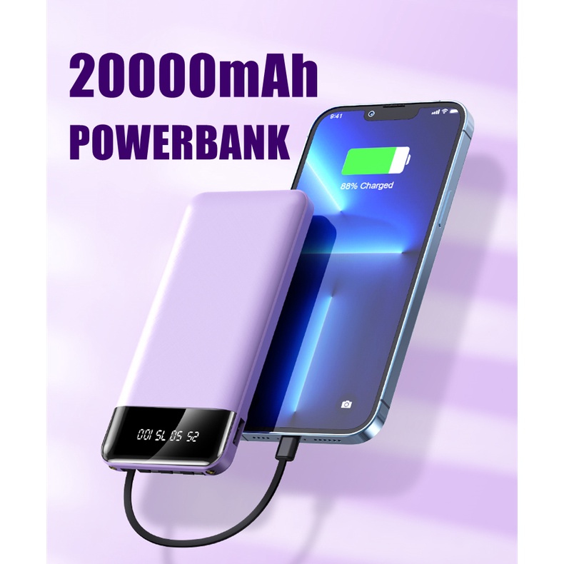 Power Bank 20000mAh Fast Charging with 4in1 Kabel Data Powerbank Real Capacity 5 Output 3 Input Type C LED Display