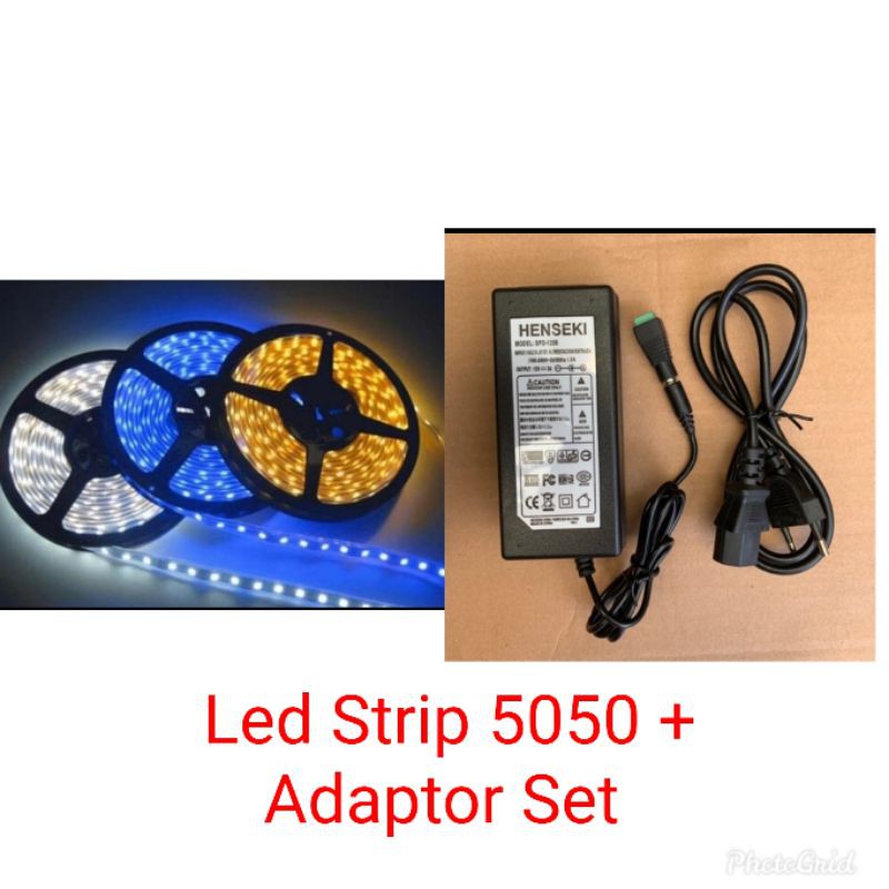 Led strip 5050 IP33 Non Gel + Adaptor 12V 5A Paket Set Tinggal Nyala