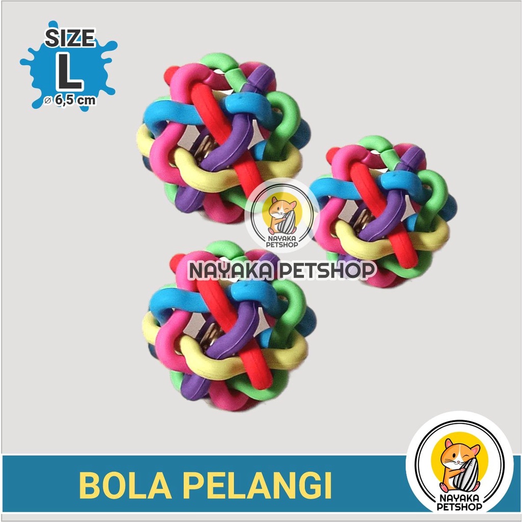 Size L Bola Pelangi Karet Mainan Kucing Bunyi Kerincing Lonceng Pet Cat Toy Ball Anjing