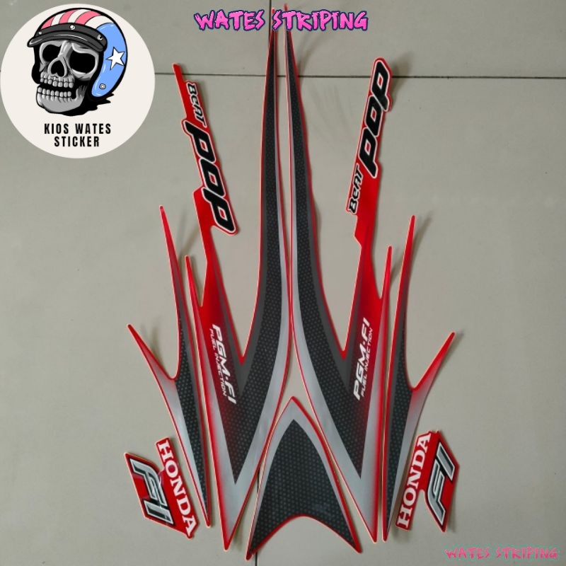 Striping Decal Polet Sticker honda beat pop idling stop 2014 2015 stiker body merah motor standar ku