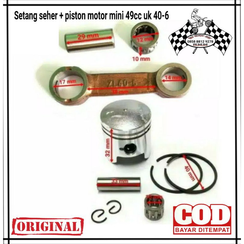 PAKET STANG SEHER PISTON 40mm/40-6 MOTOR MINI TRAIL/GP/ATV MESIN RUMPUT 50cc