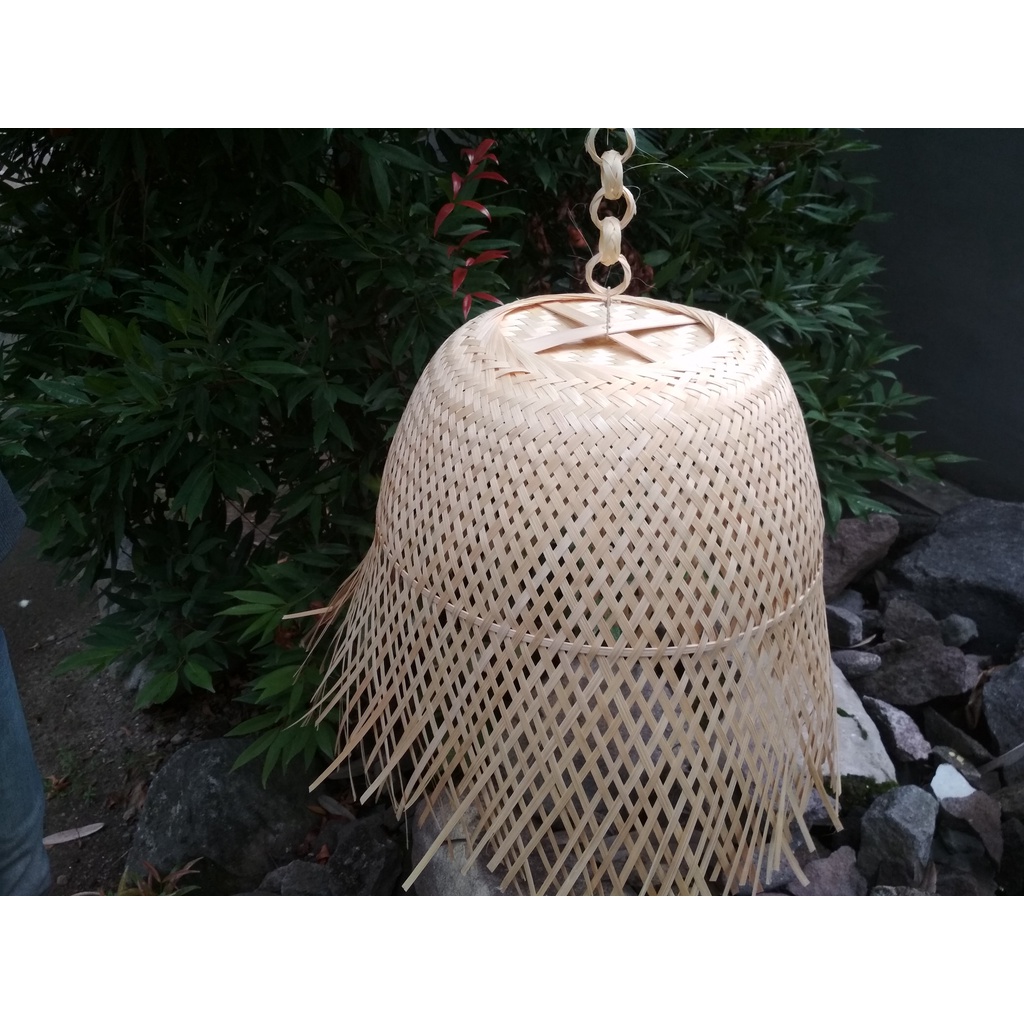 Tempat lampu kap lampu bambu rumbai besar unik
