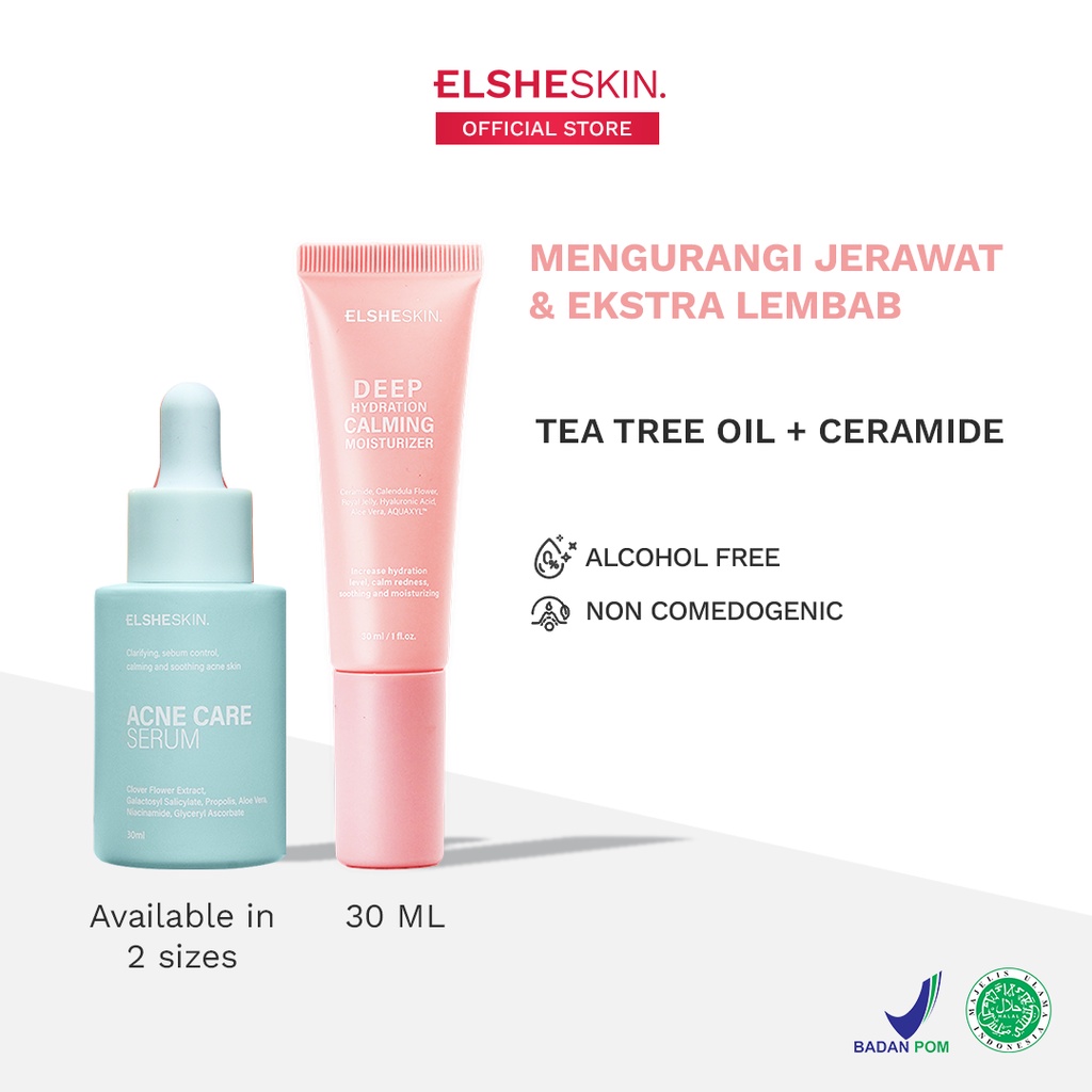 ElsheSkin Acne Care Smoothies untuk Kulit Kering – 15/30ml Tea Tree Oil, Ceramide (Mengurangi Jerawat & Perkuat Skin Barrier) – Paket untuk Jerawat Sembuh
