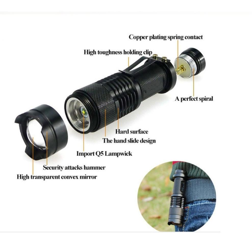 senter zoom LED anti air senter taktikal mini senter aluminium anti air senter camping senter pocket