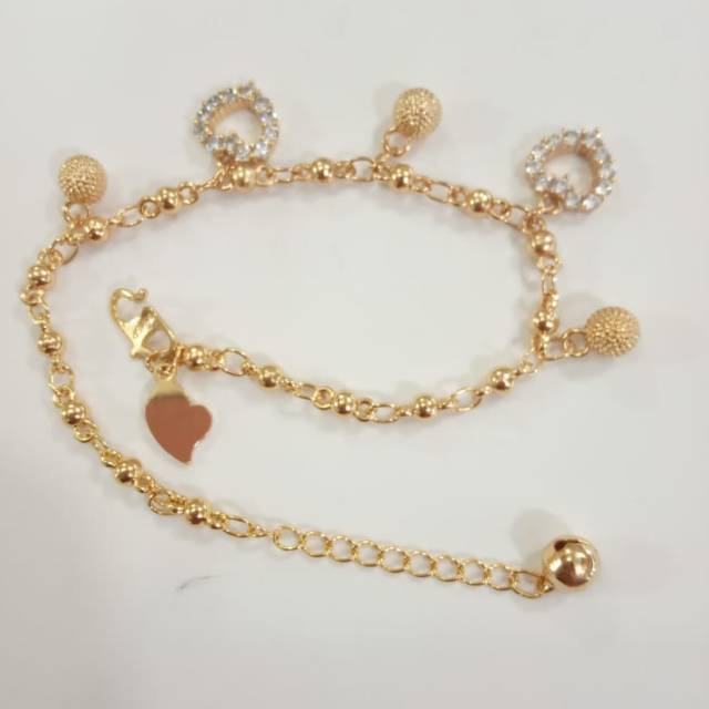 Gelang tangan rumbai love bola titanium gold 18k