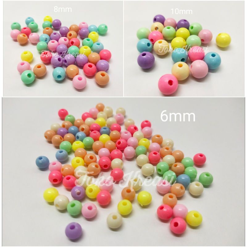 (Per Pack) Manik / Mote bulat 6mm , 8mm , 10mm warna pastel