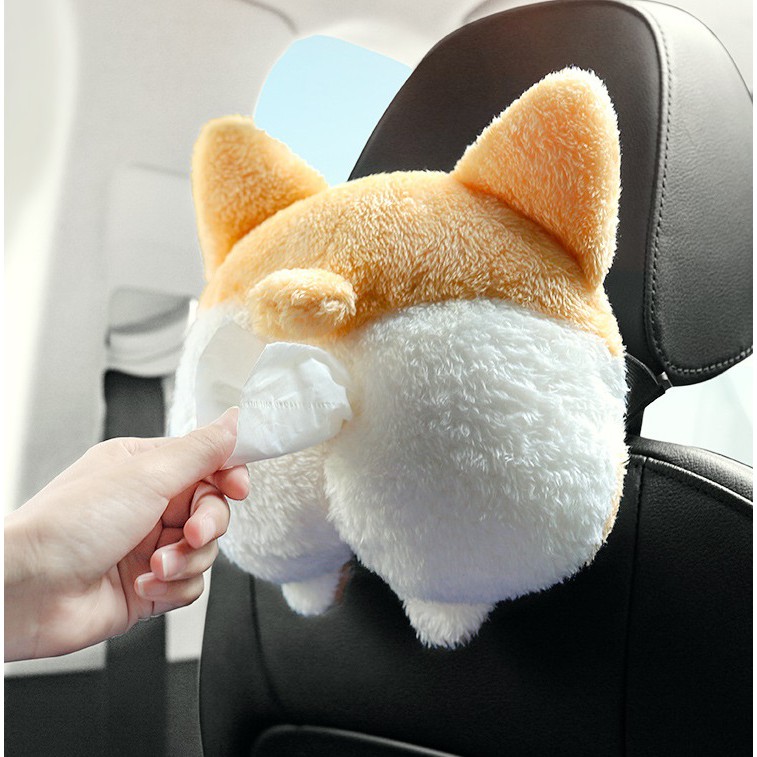 Tempat Tisu Tissue Mobil ANJING CORGI dan KUCING gantung belakang Jok dan Armbox