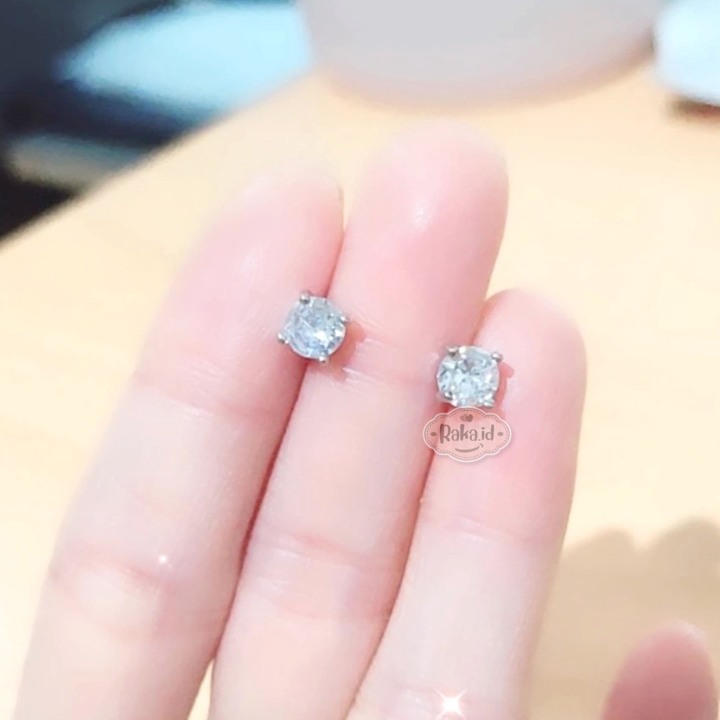 Anting Stud Silver Perhiasan Cantik Wanita Lapis Emas Model Kotak Mas 5mm 024