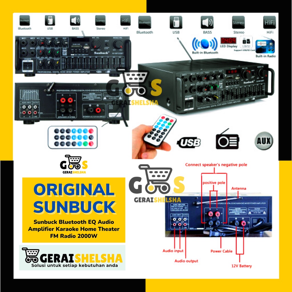 Ampli power / Sunbuck audio amplifier bluetooth EQ karaoke FM radio 2000W