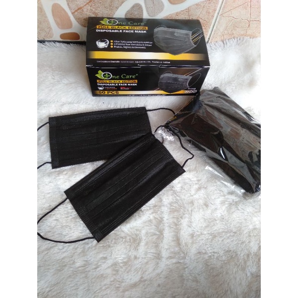 Masker Earloop hitam murah embos chasa / Onecare