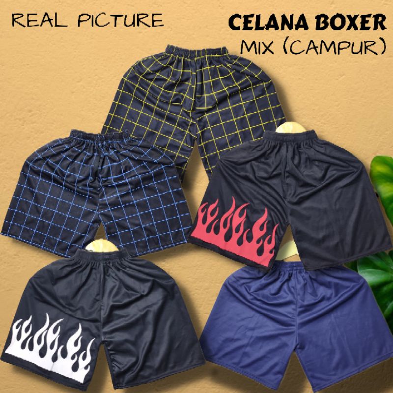 CELANA BOXER PENDEK UNISEX COWO CEWEK TERBARU KATOK KOLOR SANTAI PRIA LAKI LAKI MOTIF API MURAH