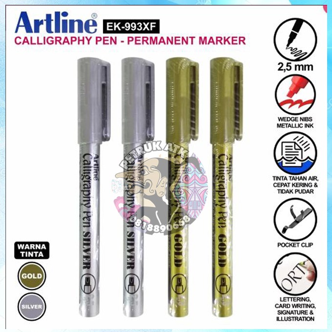 

[PCS] SPIDOL KALIGRAFI / CALLIGRAPHY PEN PERMANENT MARKER ARTLINE EK-993 GOLD / SILVER*