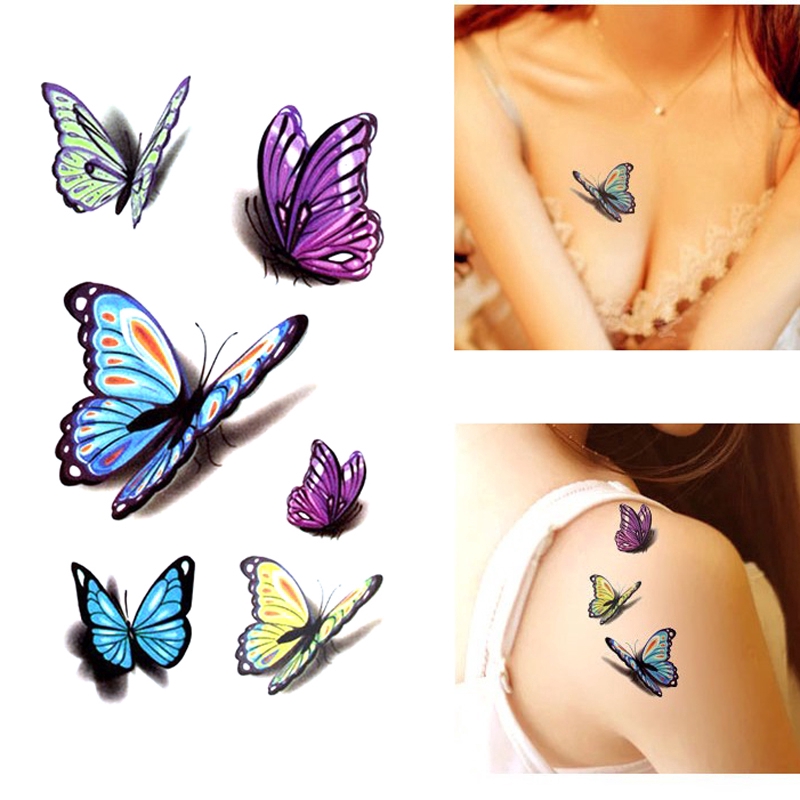Download Waterproof Temporary Tattoo Sticker 3d Butterfly Tattoo Color Flash Trendy Tattoo Small Neck Hand Arm Shoulder Fake Yiyue Shopee Indonesia