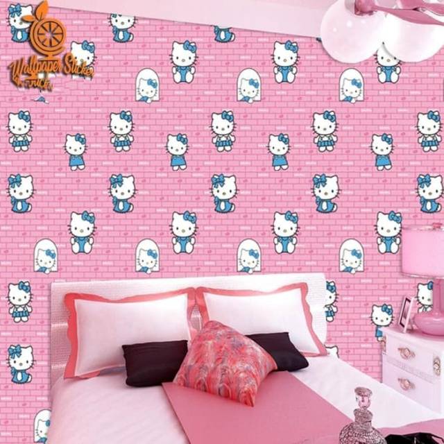 Grosir Wallpaper Dinding Pvc Wallsticker Dinding Kamar Anak Karakter Pink Hello Kitty Batu Bata Shopee Indonesia