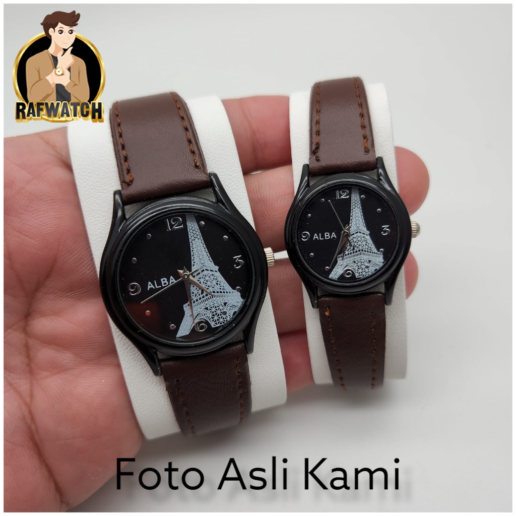 Jam Tangan Alba Kulit Vintage Casual Motif Paris Unisex