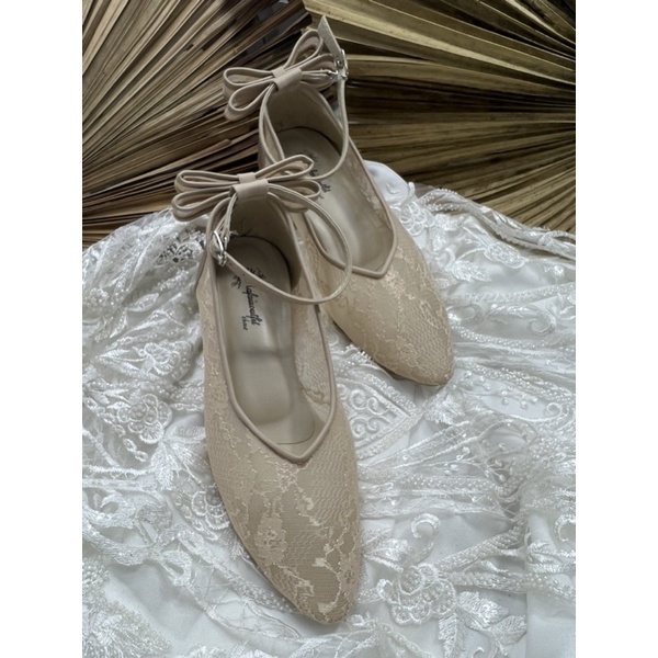 sepatu wanita sepatu cantik vilea cream pita 3cm tahu