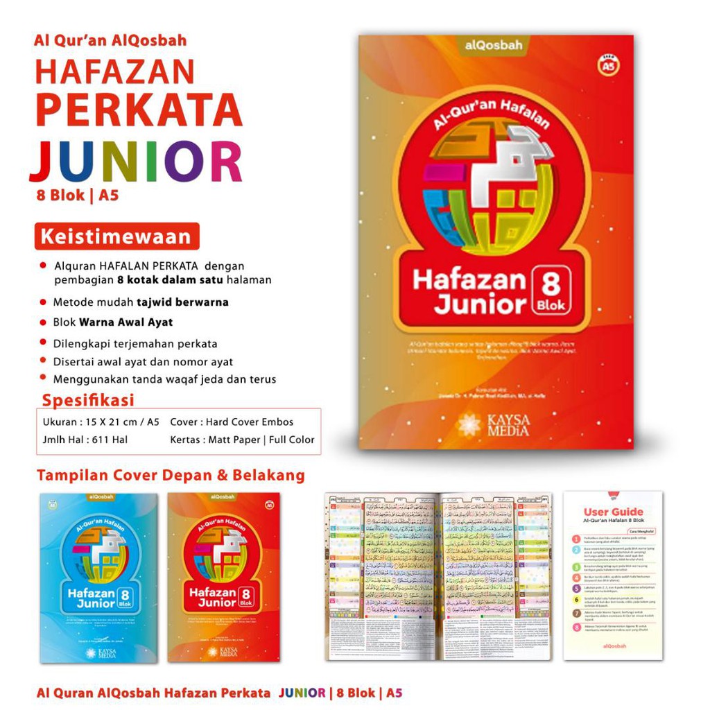 

AL QURAN HAFAZAN JUNIOR A5 8 BLOK TERJEMAH TAJWID FC KERTAS METPAPER 8 KOTAK