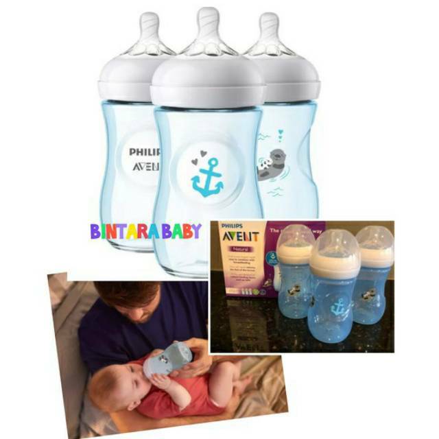 Botol Susu Philips Avent Natural Deco 260ml Pink Blue Philips Avent Wide neck 260ml motif / Botol Avent Natural 260ml