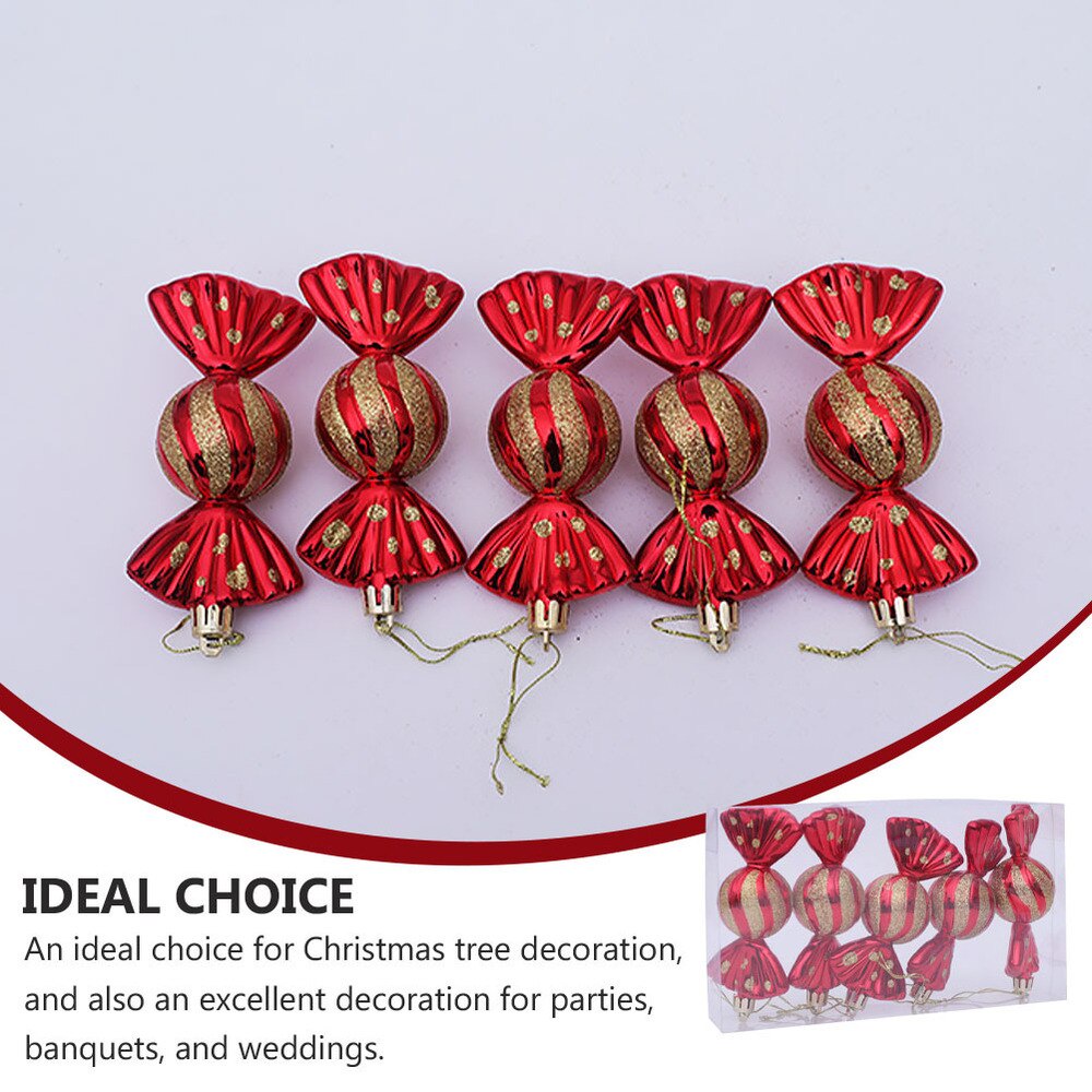 5pcs Ornamen Gantung Permen Bahan Plastik Warna Rose Gold Untuk Dekorasi Pohon Natal