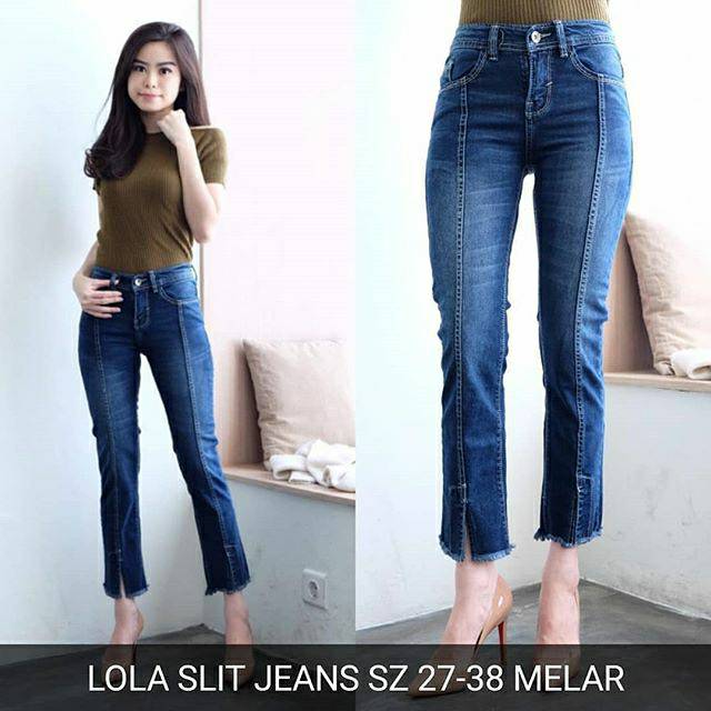  Celana  Jeans Wanita  Lola Slit Cutbray  Jumbo Size Skinny 