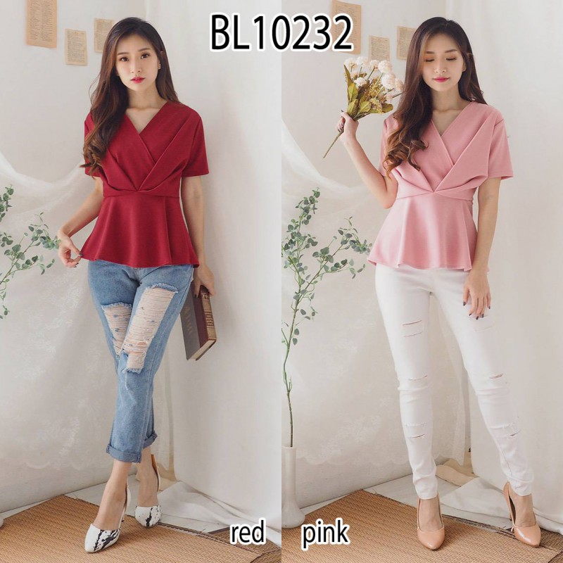  Baju  atasan  blouse vneck polos pergi kerja kantor casual 