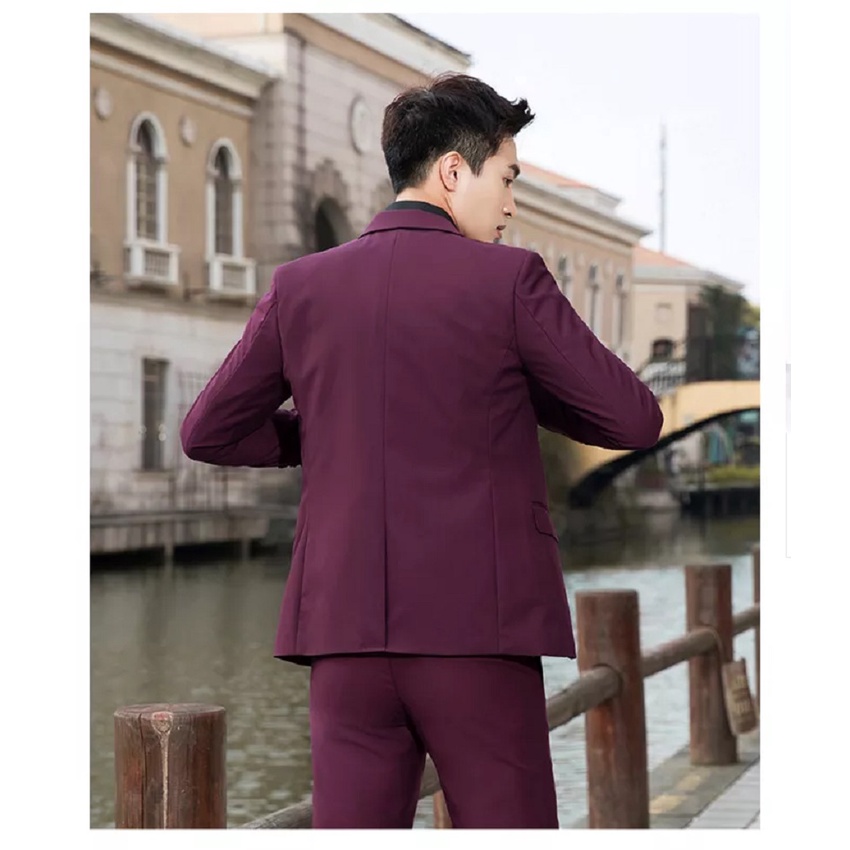 SETELAN BLAZER FORMAL PRIA SLIMFIT NIKAYU 5IN1 WARNA MAROON KANCING 2 EXCLUSIVE BAHAN HIGH TWIST