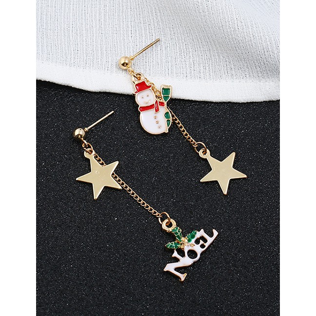 LRC Anting Tusuk Fashion Color Snowman Elk Earrings D22068