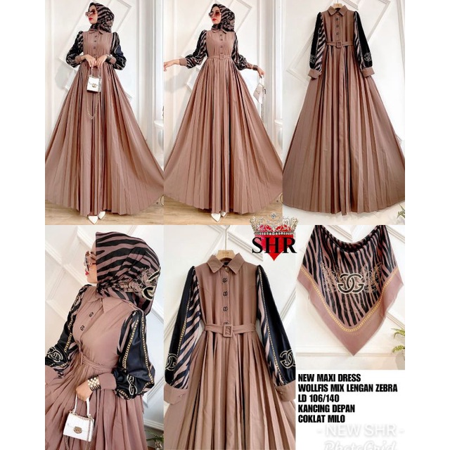 COD !!! NEW SHR ORI 100% DRESS MAXI wolfis ZEBRA PREMIUM BUNGA BLACK MILO LEOPARD SYAHIRA-7