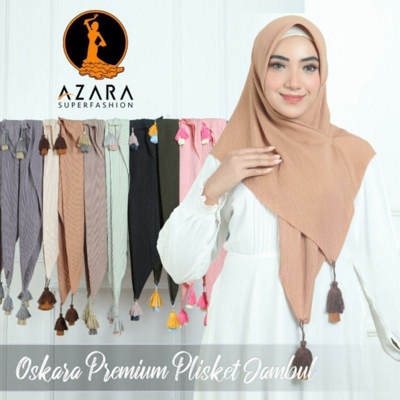 HIJAB OSKARA PREMIUM PLISKET JAMBUL TASSEL AZARA LC polos 110x110
