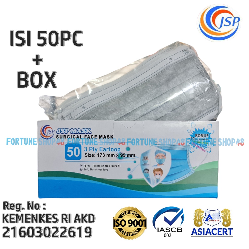 Masker Abu 3Ply JSP Izin KEMENKES Isi 50PC + BOX