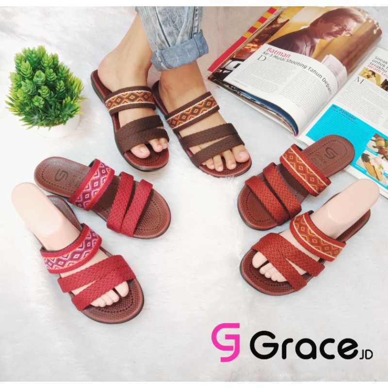 GRACE [RAJUT ANGGREK BAN 3M] Sandal Cewek Turki Slop/ Sendal Rajut Wanita/ Sandal Cewek Santai