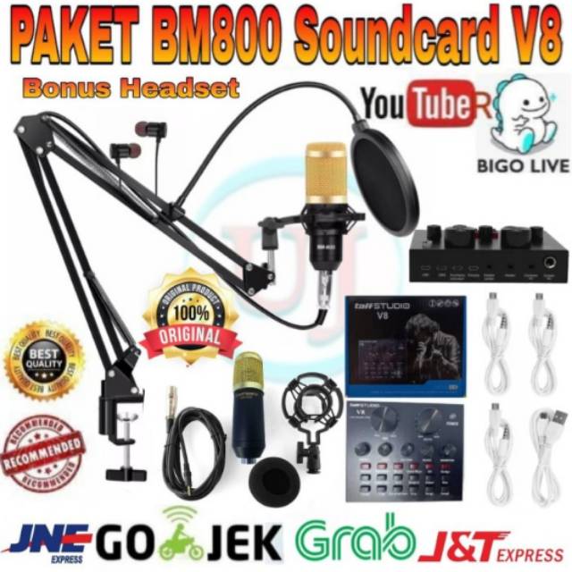 Paket komplit MIC BM800 Mixer V8 stand mic pop filter
