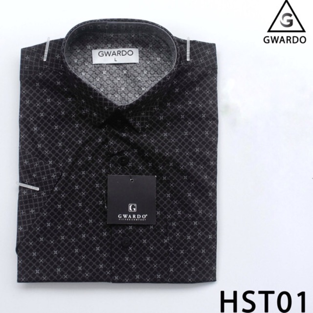 Kemeja SLIMFIT hitam pria motif murah katun kemeja stretch gwardo